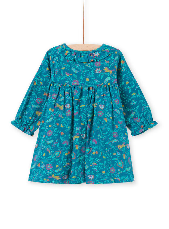 Baby girl long sleeve dress with duck blue floral print MITUROB1 / 21WG09K3ROB714