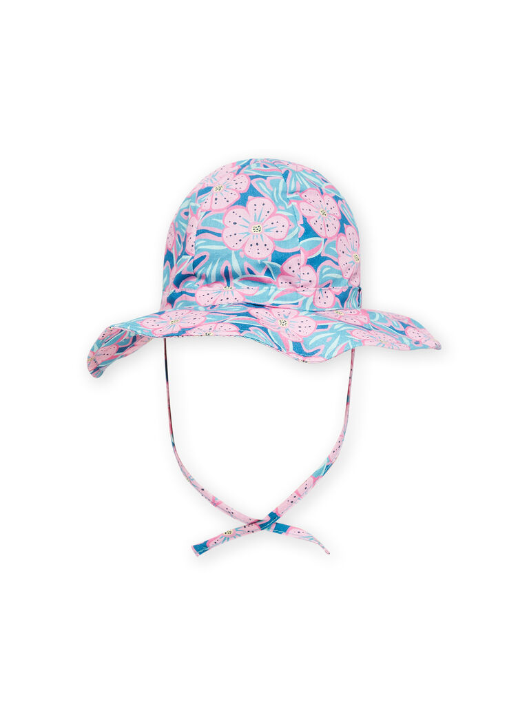 Baby girl petrol blue hat with floral print NYIFICCHA / 22SI09C4CHA215