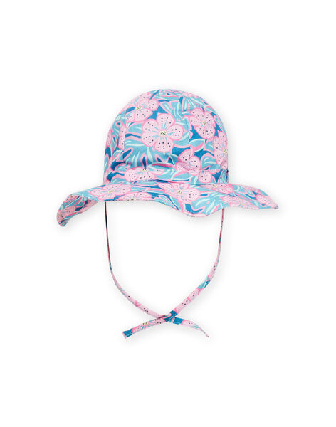 Baby girl petrol blue hat with floral print NYIFICCHA / 22SI09C4CHA215