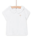Baby girl's white t-shirt with golden palm tree and sailcloth collar NIJOBRA5 / 22SG09C1BRA000