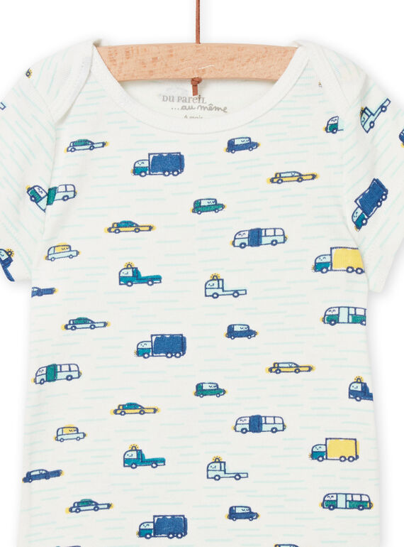 Baby boy's ecru vehicle print bodysuit NEGABODVOI / 22SH14J2BDL001
