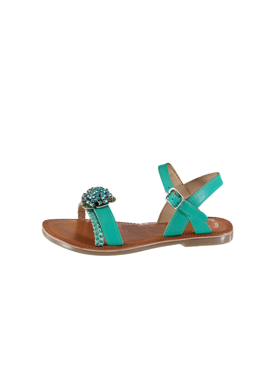Smart leather and iridescent leather sandals