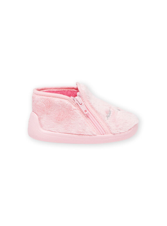 Light pink slippers in fake fur with cat pattern for baby girl MIPANTFUR / 21XK3722D0A321