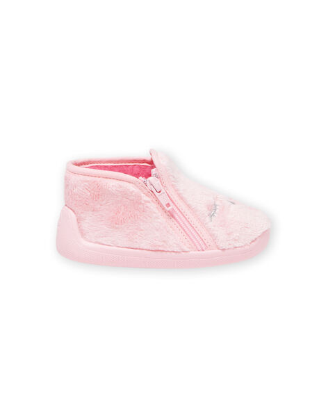 Light pink slippers in fake fur with cat pattern for baby girl MIPANTFUR / 21XK3722D0A321
