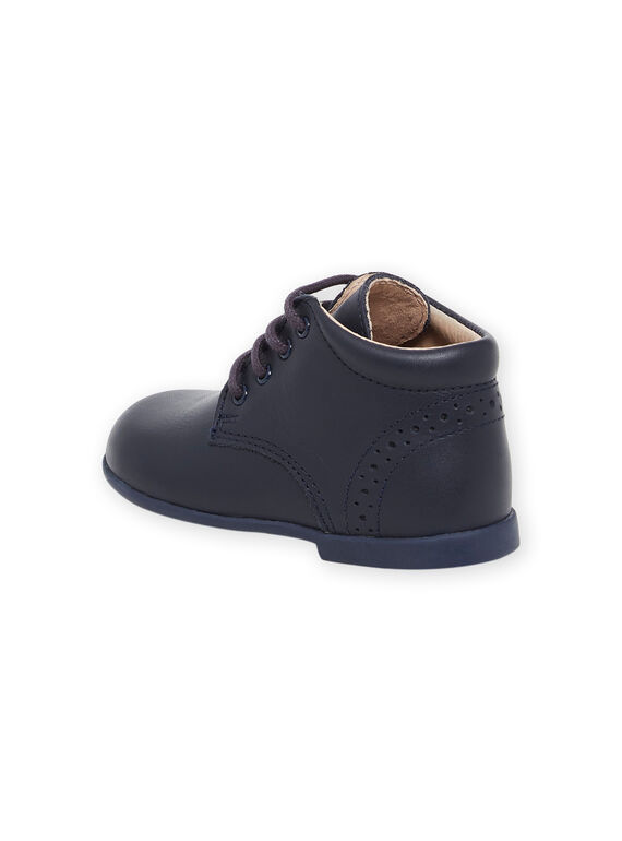 Perforated booties in navy blue smooth leather NUBOTIESS / 22KK3851D0F070