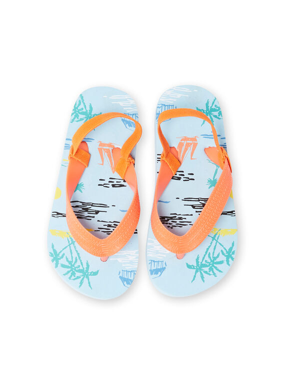 Pale blue palm tree print flip flops for boys LGTONGPALM / 21KK3661D01202