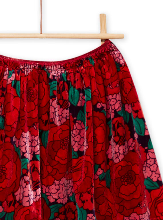 Velvet skirt with flowery print child girl MAFUNJUP2 / 21W901M3JUPH703