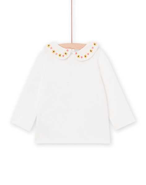 Ecru long sleeve bra with embroidered veil collar PICIBRA / 22WG09M1BRA001