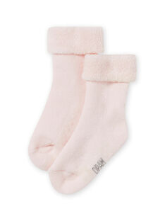 Baby girl's plain pink socks in terry cloth MYIESSOQB2 / 21WI09EASOQD310