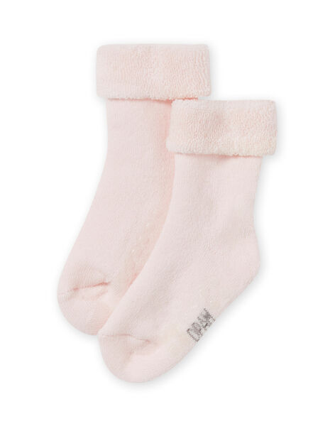 Baby girl's plain pink socks in terry cloth MYIESSOQB2 / 21WI09EASOQD310