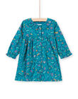 Baby girl long sleeve dress with duck blue floral print MITUROB1 / 21WG09K3ROB714