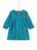 Baby girl long sleeve dress with duck blue floral print