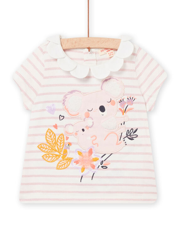 Baby Girl Striped T-Shirt with Flower Collar and Koalas NIMOBRAEX / 22SG09N2BRAD327