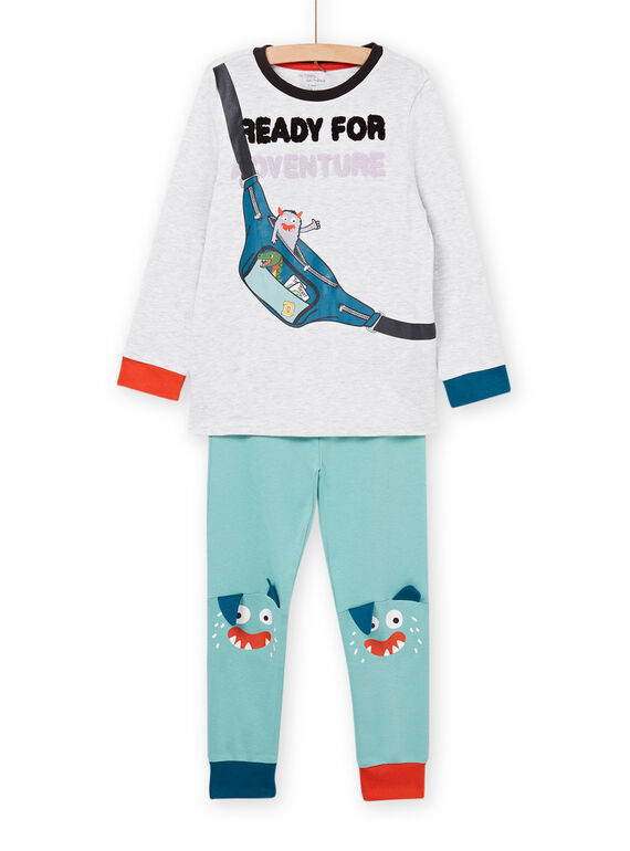 Grey and turquoise long pyjamas PEGOPYJBAN / 22WH1213PYJJ920