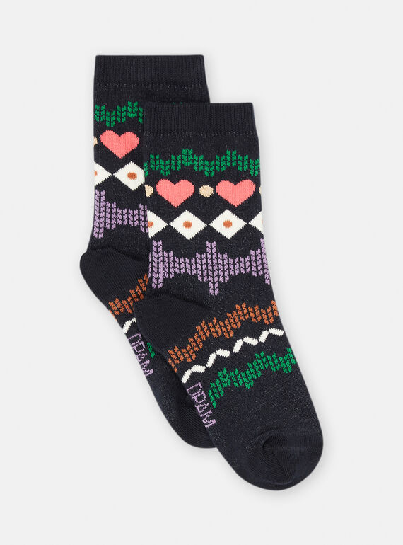 Girl's black socks with jacquard pattern SYAKHOCHO / 23WI01N2SOQC243