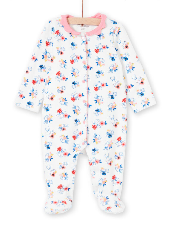 Girl's sleep suit with ecru rabbit print layette collar LEFIGRET2 / 21SH1357GRE001