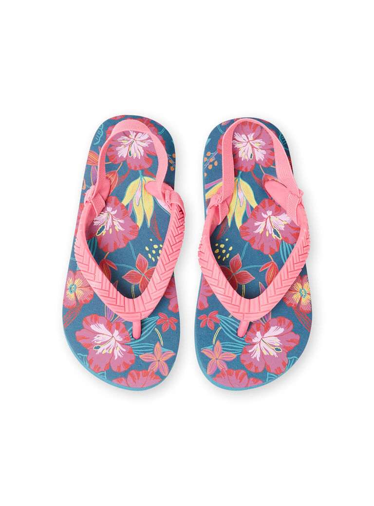 Duck blue flip flops with flower print girl LFTONGHAWAI / 21KK3561D01070