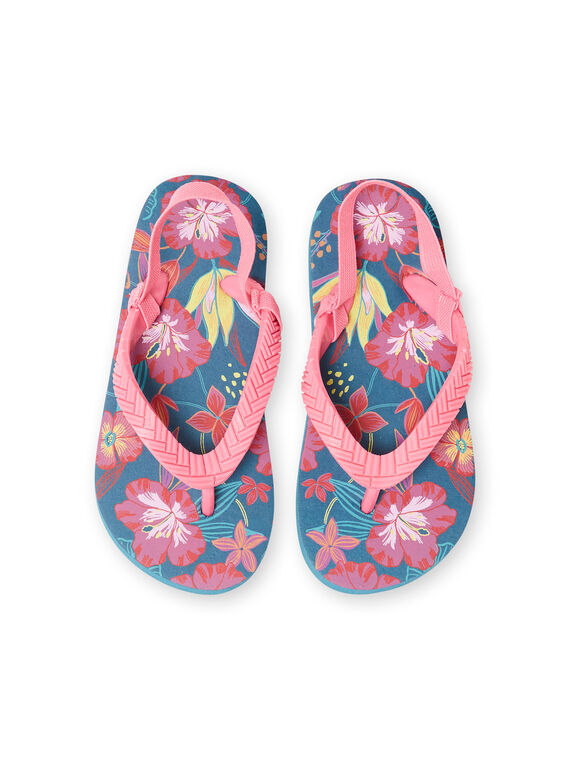 Duck blue flip flops with flower print girl LFTONGHAWAI / 21KK3561D01070