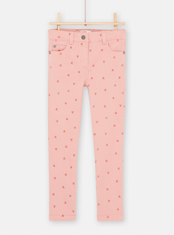 Girl's heart-print tea-pink jeans SAJOPANT2 / 23W901G1PAND329