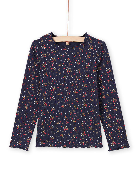 Girl's navy blue floral t-shirt MAJOUTEE6 / 21W90121TMLC205