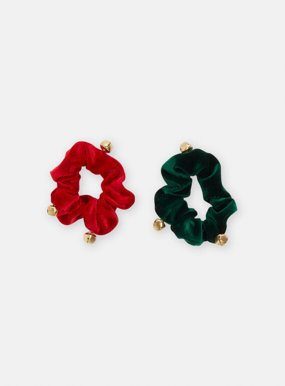 Girls' set of 2 forest green and red scrunchies SYAJOELA12 / 23WI01S2ELAF529