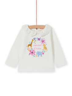 Baby girl's ecru veil collar t-shirt with fancy flower pattern MIPLABRA / 21WG09O1BRA001
