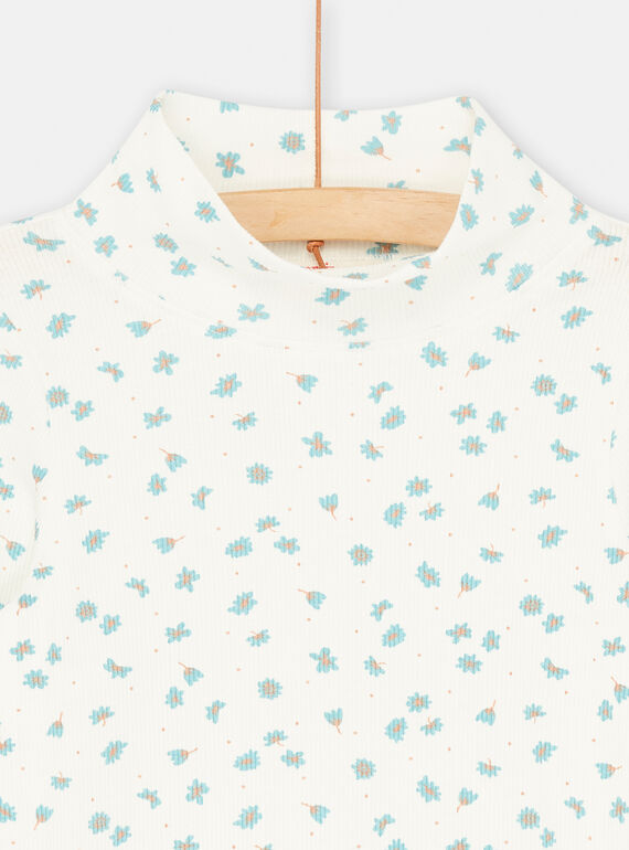 Girls' ecru floral print under-sweater SAJOSOUP5 / 23W901NASPL001