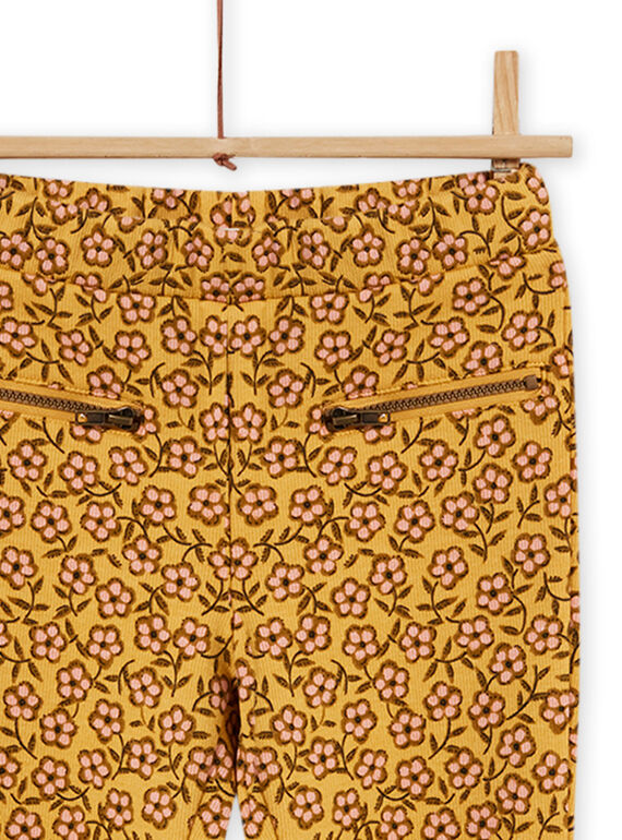 Child girl's yellow furry pants with floral print MASAUPANT1 / 21W901P2PANB107