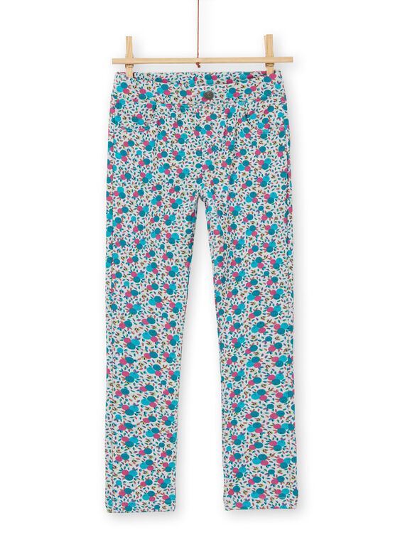 Jeggings gray and pink with floral print brushed fleece child girl LAJOPANT2 / 21S90131D2B943