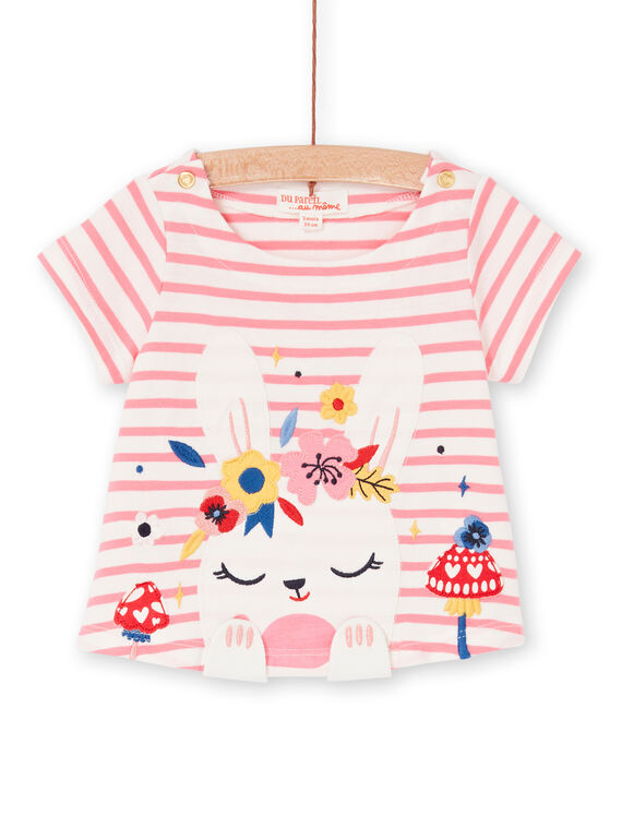 Pink and white striped baby girl T-shirt LIHATEEX / 21SG09X1TMC001