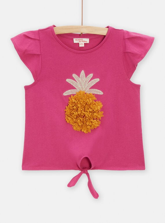 Pink t-shirt with pineapple animation for girls TALIDEB / 24S901T1DEB304