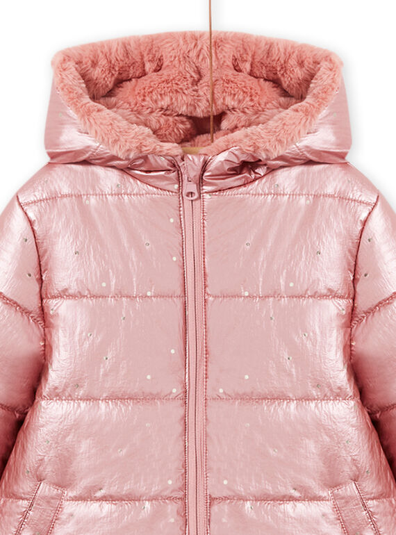 Child girl pink reversible hooded parka in faux fur MACOMPARKA / 21W90164PAR303