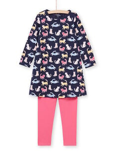 Girl's navy blue and pink nightgown and leggings pyjama set MEFACHUCAT / 21WH1181CHN070