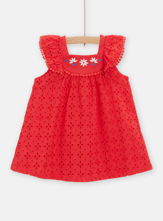 Red embroidered dress for baby girls TICLUROB2 / 24SG09O1ROBF505