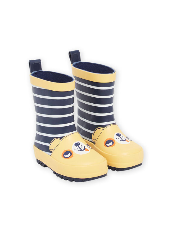 Yellow and navy blue boots with stripes and dog head print RUPLUICHIEN / 23KK3811D0C010