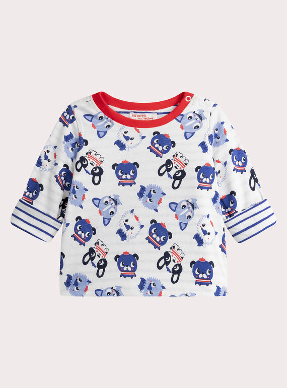 Baby boys' reversible ecru T-shirt WUKATEE1 / 25SG1035TMLA002