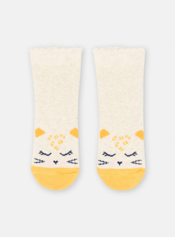 Beige mottled socks with leopard print for baby girl SYIJOSOQB4 / 23WI09N5SOQA011