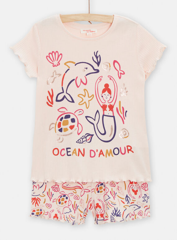 Nude pyjamas with mermaid and dolphin print for girls TEFAPYJCOT / 24SH1152PYJD319