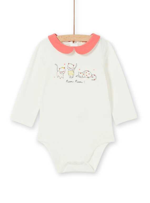 White and coral cotton baby girl bodysuit LINAUBOD / 21SG09L1BOD001