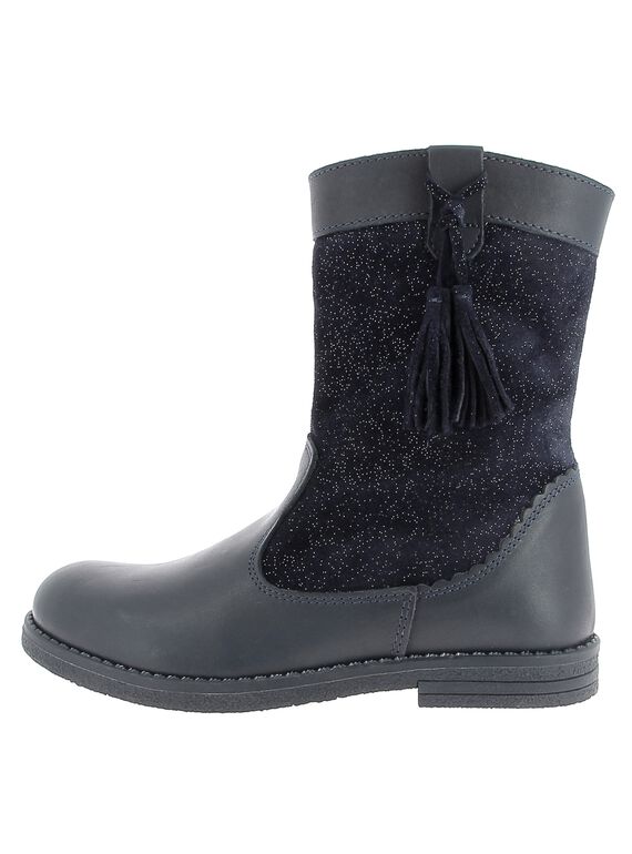 Girls' fur lined leather boots DFBOTTEPOM / 18WK35T1D10070