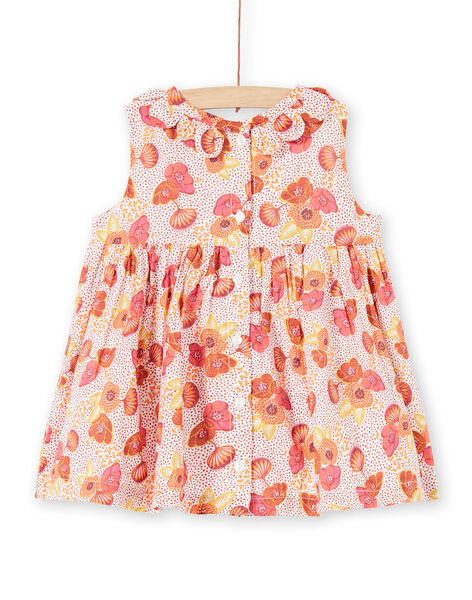 Pink, ecru and yellow dress with floral print and polka dots LITERROB2 / 21SG09V1ROB001