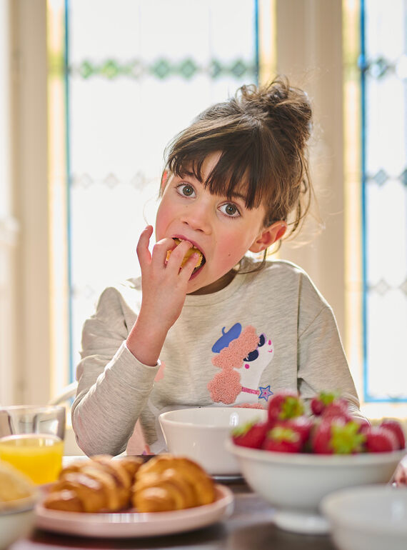 Girl's grey and pink pyjamas with dog on roller skates motif 