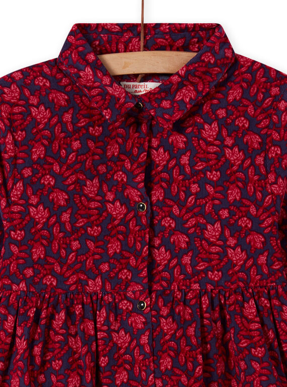 Child girl blue shirt collar dress with floral print MAFUNROB3 / 21W901M2ROBH703