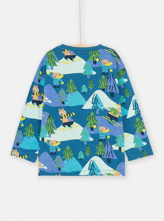 Boy's French blue T-shirt with mountain and bear print SODUTEE2 / 23W902P3TMLC226