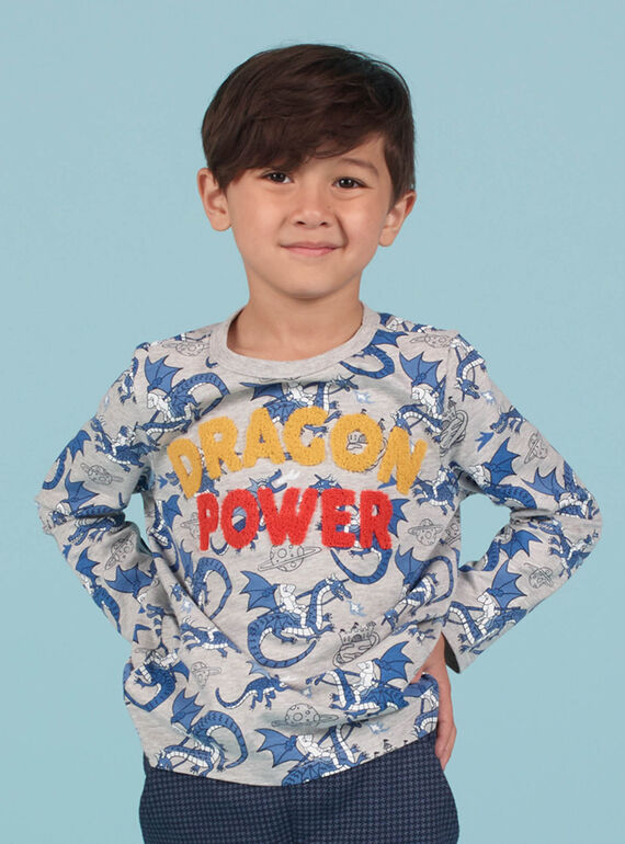 Boy's grey and blue dragon T-shirt MOPLATEE1 / 21W902O2TMLJ922