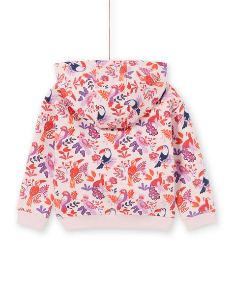Pink and purple hoodie with parrots and flowers print child girl MAJOHAUJOG3 / 21W90113JGHD314