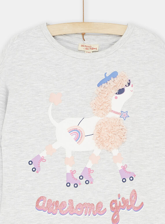 Girl's grey and pink pyjamas with dog on roller skates motif 