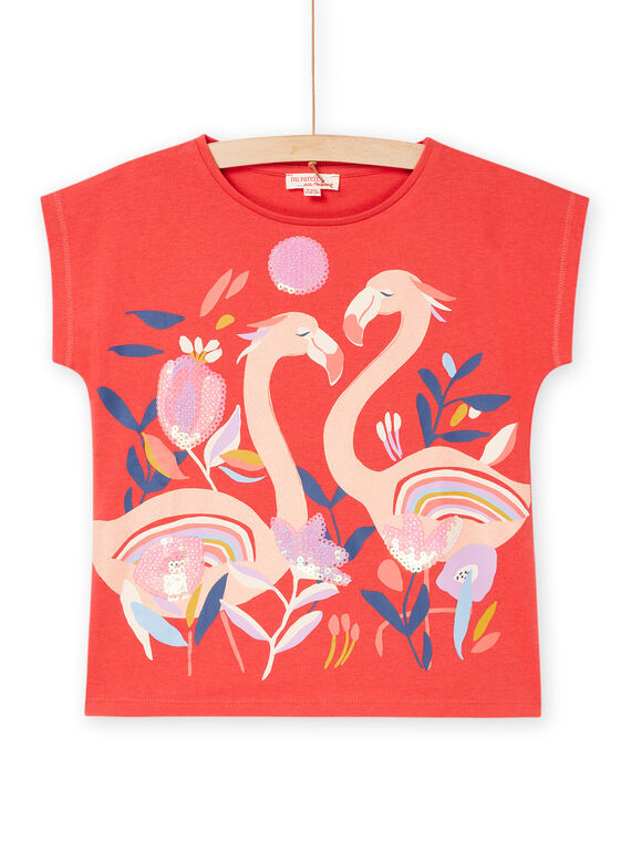 Red T-shirt with pink flamingos and flowers RAPURTEE2EX / 23S901L2TMCF503