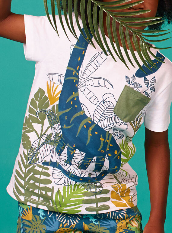 White and blue T-shirt with foliage print for children and boys LOVERTI3 / 21S902Q4TMC000
