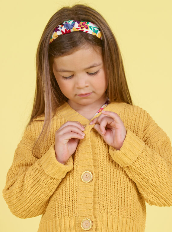 Girl's yellow knitted long sleeve cardigan MAMIXCAR1 / 21W901J2CARB106